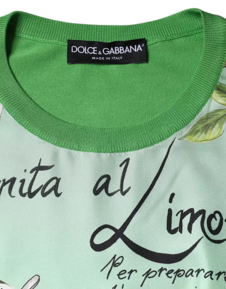 Dolce & Gabbana Groene Zijden Granita Al Limone Trui met Lange Mouwen