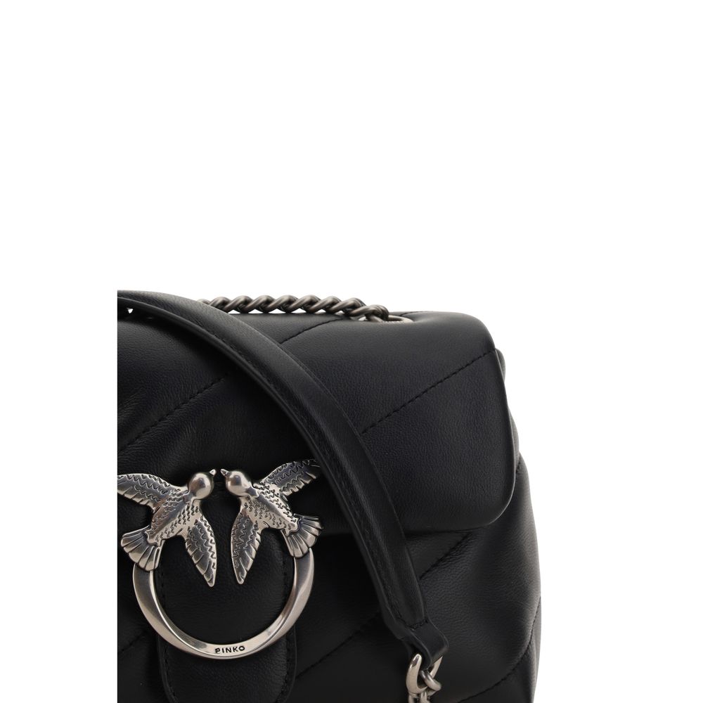 PINKO Black Calf Leather Bos Taurus Shoulder Bag