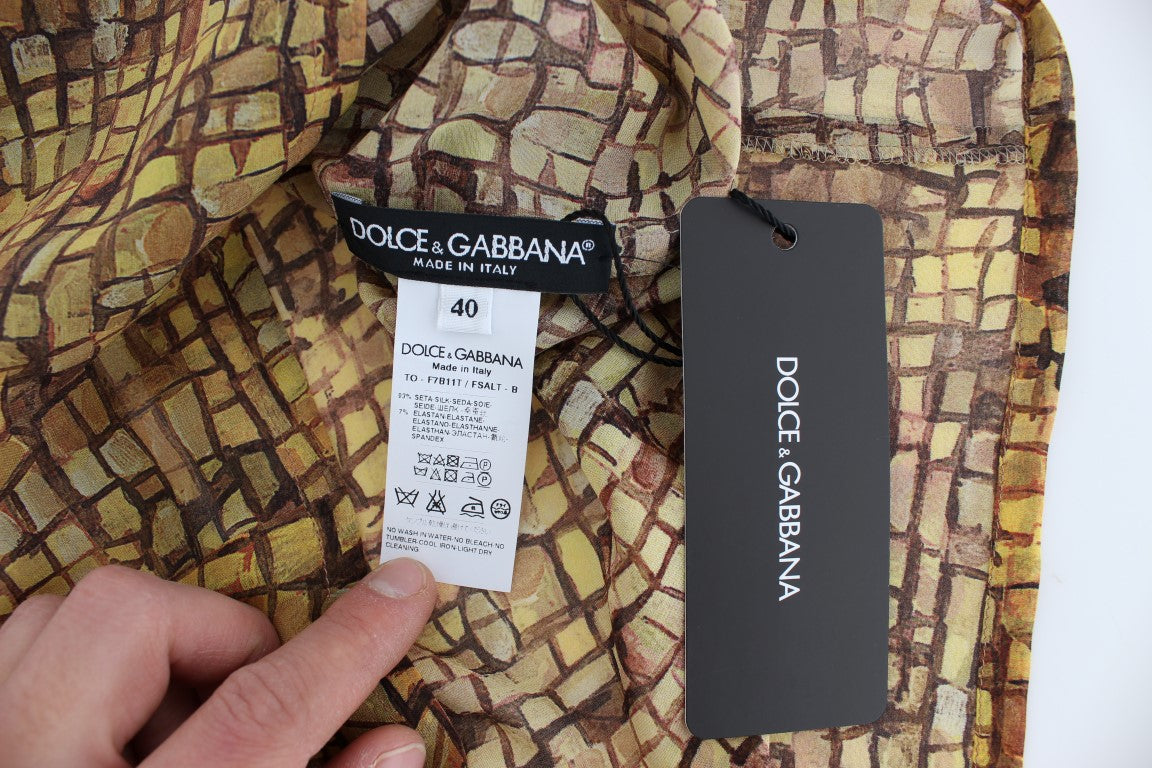 Dolce & Gabbana Zijden Blouse T-shirt met Veelkleurige Mozaïekprint