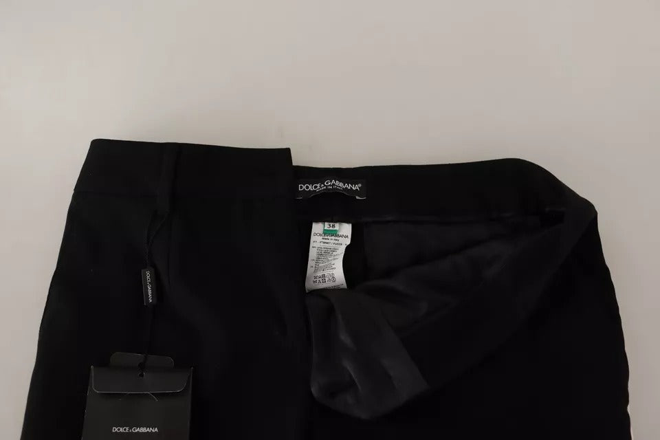 Dolce & Gabbana Schwarze Hose mit weißen Streifen aus Wolle und konischem Bein