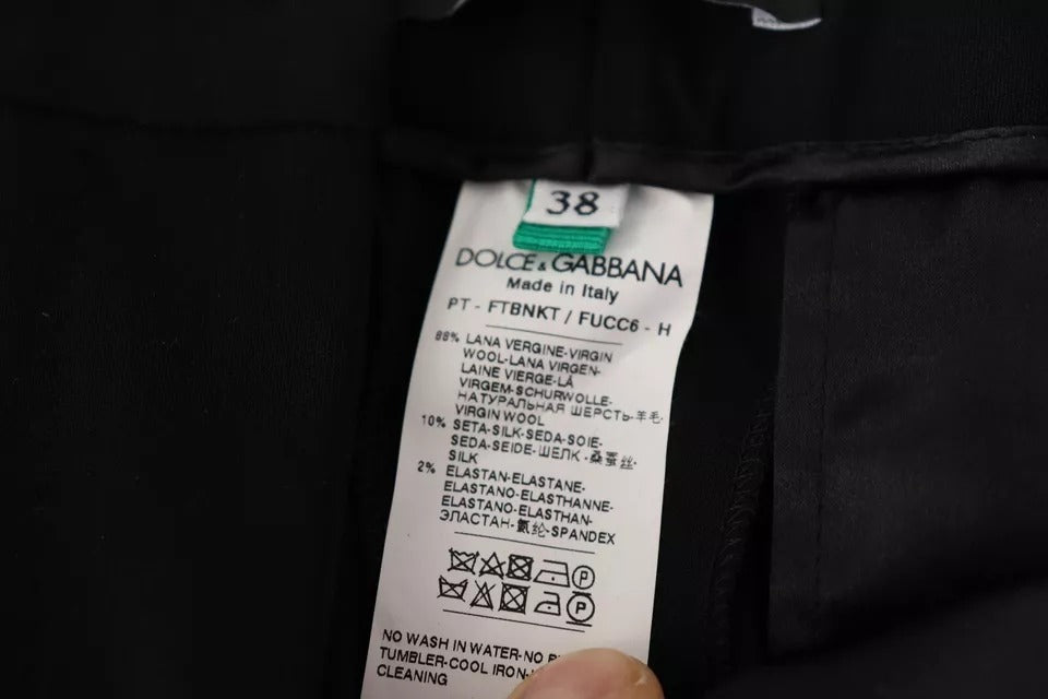 Dolce & Gabbana Schwarze Hose mit weißen Streifen aus Wolle und konischem Bein