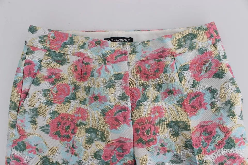Dolce & Gabbana Weiße Hose mit rosa Blumenbrokat