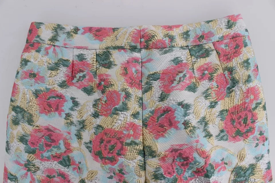 Dolce & Gabbana Weiße Hose mit rosa Blumenbrokat
