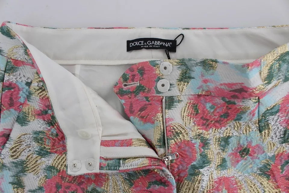 Dolce & Gabbana Weiße Hose mit rosa Blumenbrokat