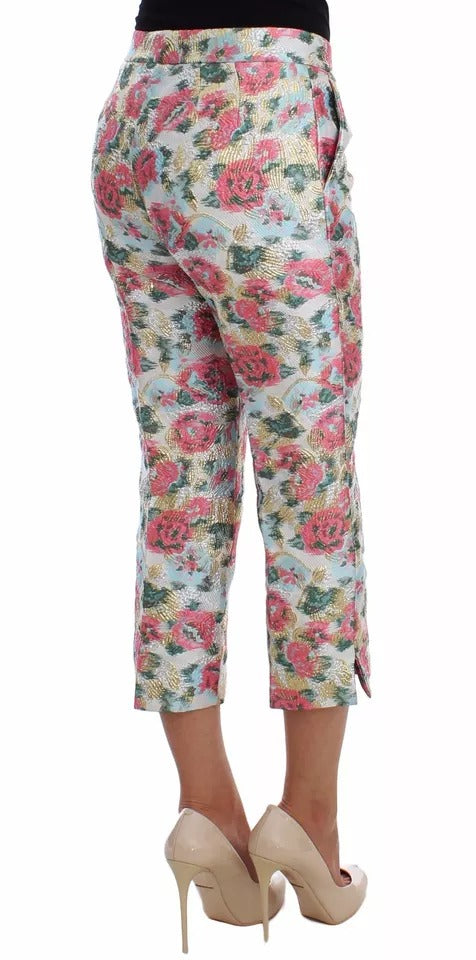 Dolce & Gabbana Weiße Hose mit rosa Blumenbrokat