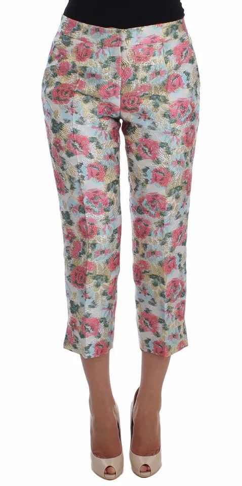 Dolce & Gabbana Weiße Hose mit rosa Blumenbrokat