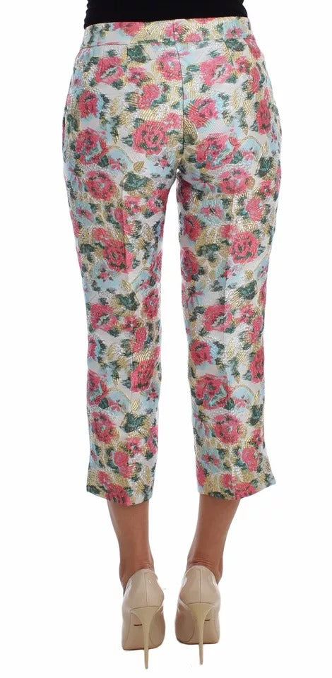 Dolce & Gabbana Weiße Hose mit rosa Blumenbrokat