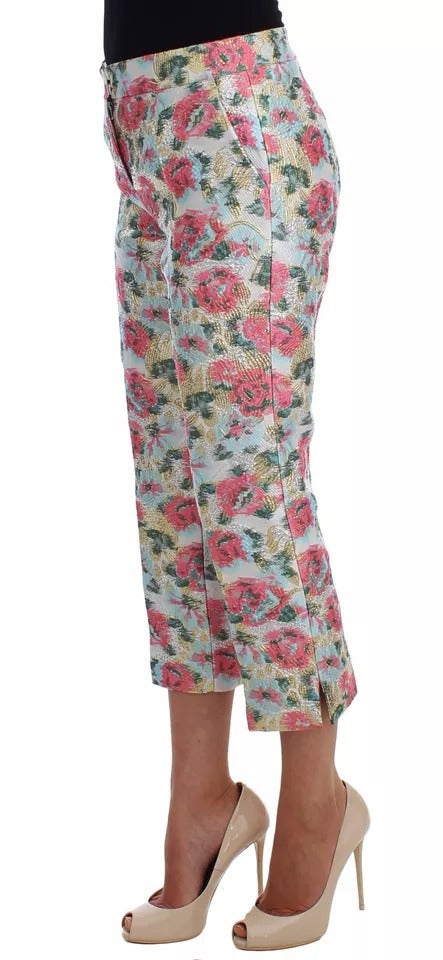 Dolce & Gabbana Weiße Hose mit rosa Blumenbrokat