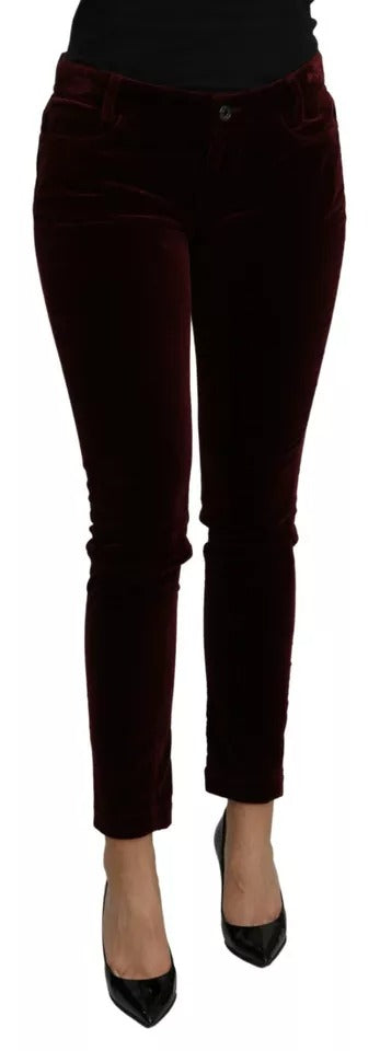 Dolce & Gabbana Bordeauxrote Samthose aus Stretch im Slim Fit
