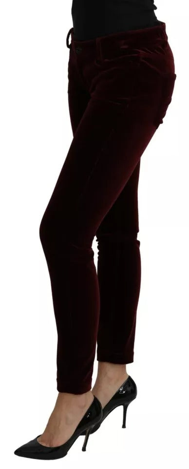 Dolce & Gabbana Bordeauxrote Samthose aus Stretch im Slim Fit