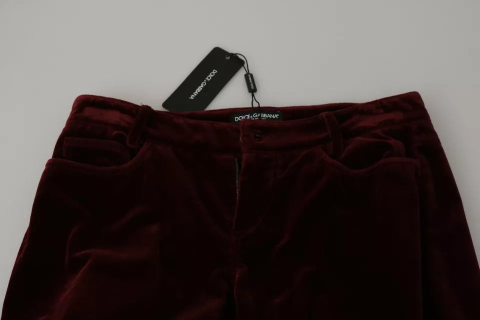 Dolce & Gabbana Bordeauxrote Samthose aus Stretch im Slim Fit