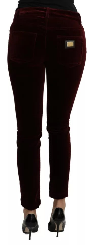 Dolce & Gabbana Bordeauxrote Samthose aus Stretch im Slim Fit