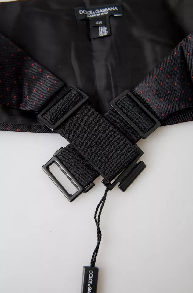 Dolce & Gabbana Schwarzer Seidentupfen-Tuxedo-Gürtel/Kummerbund