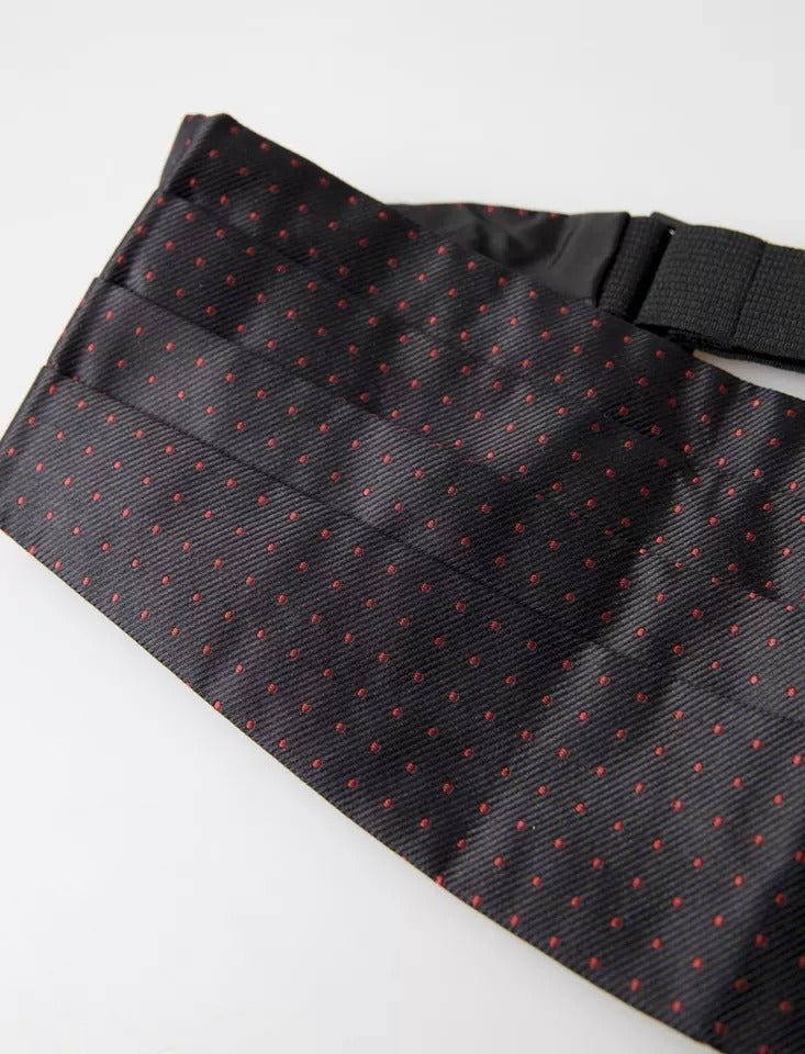 Dolce & Gabbana Schwarzer Seidentupfen-Tuxedo-Gürtel/Kummerbund