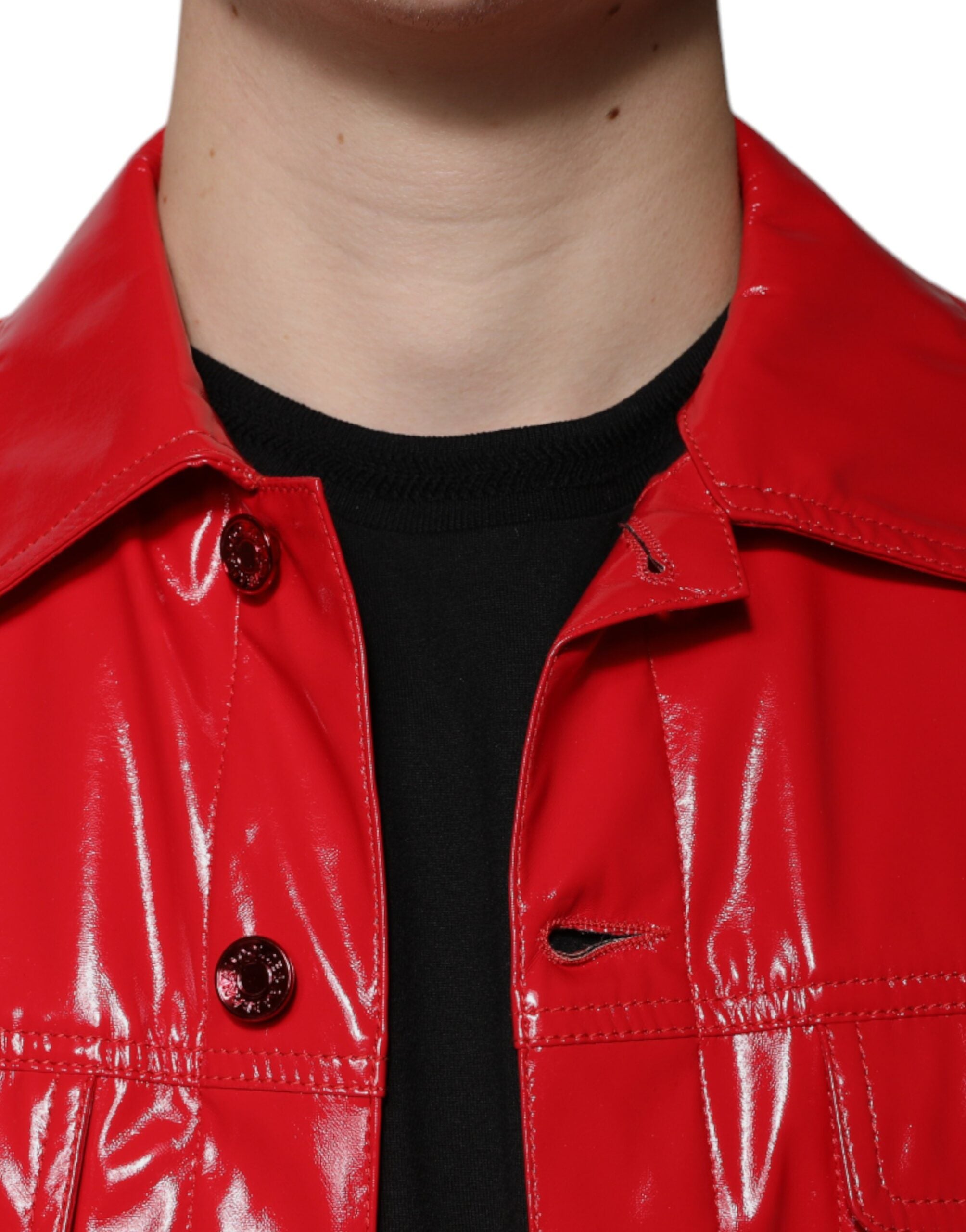 Dolce & Gabbana Rode Polyester Blouse met Kraag