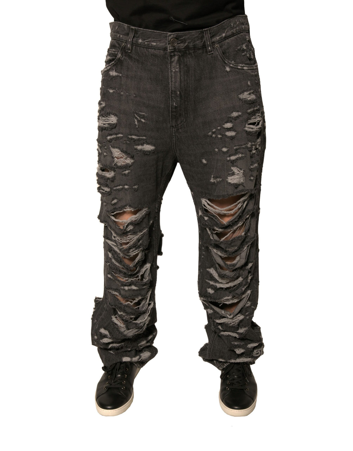Dolce &amp; Gabbana Graue, zerfetzte, gerade geschnittene Jeans aus Baumwolle für Herren