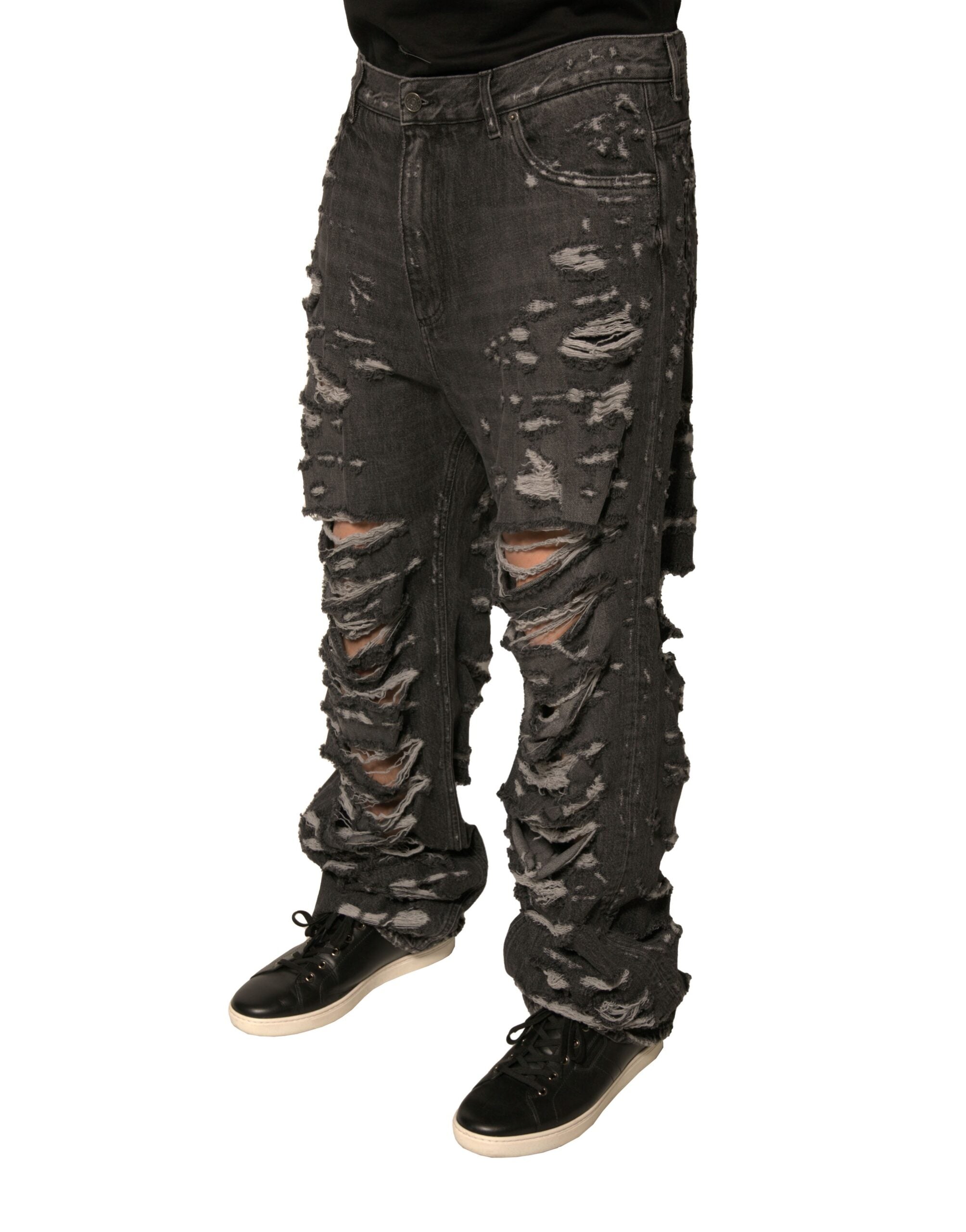 Dolce &amp; Gabbana Graue, zerfetzte, gerade geschnittene Jeans aus Baumwolle für Herren
