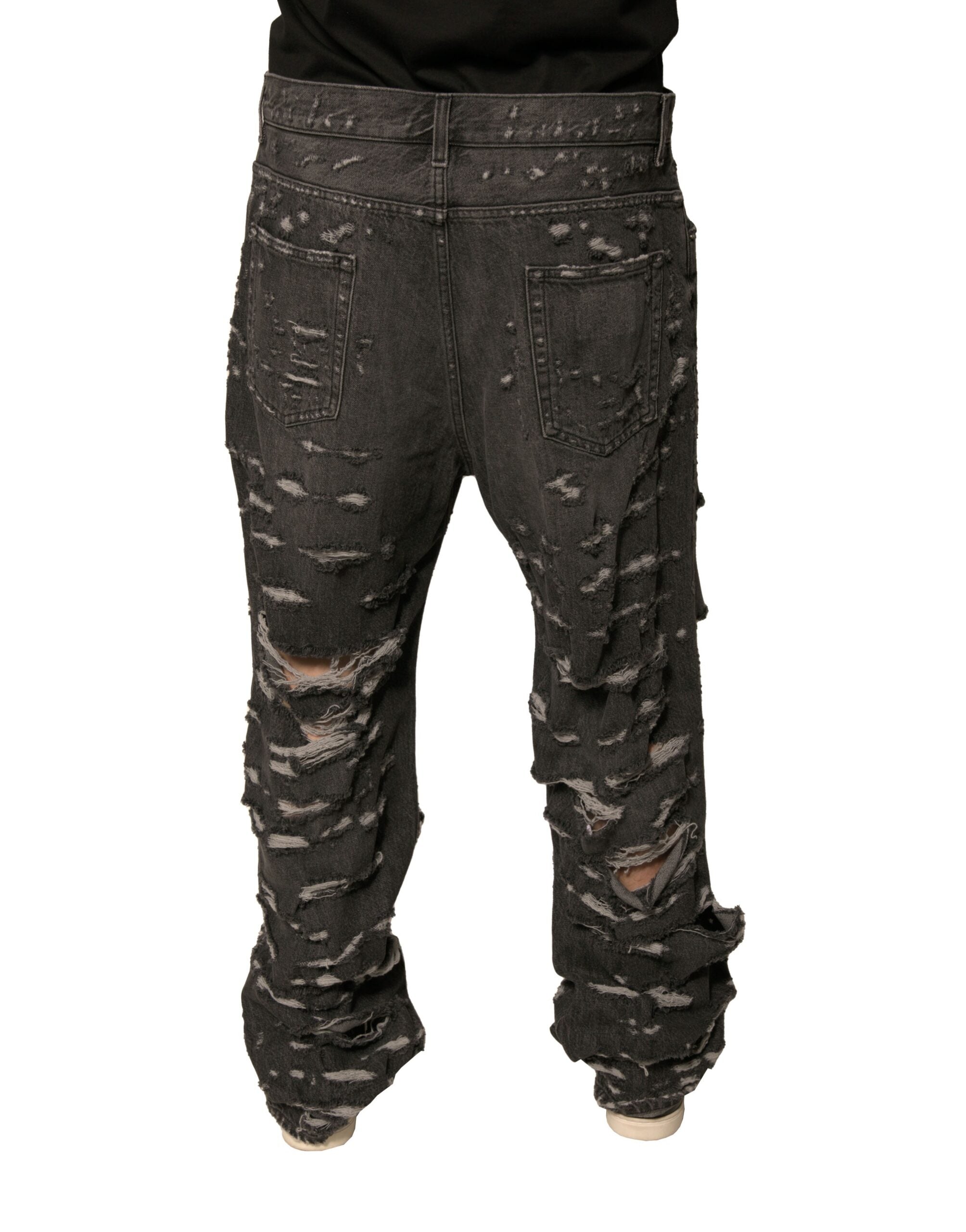 Dolce &amp; Gabbana Graue, zerfetzte, gerade geschnittene Jeans aus Baumwolle für Herren