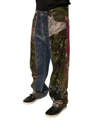 Dolce & Gabbana Blauwe Patchwork Katoenen Straight Denim Jeans