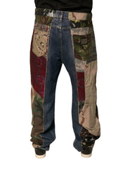 Dolce & Gabbana Blauwe Patchwork Katoenen Straight Denim Jeans