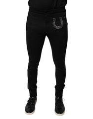 Dolce &amp; Gabbana – Schwarze Slim-Fit-Hose aus Wolle mit Hufeisenverzierung