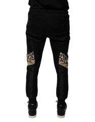Dolce & Gabbana Zwarte Slim Fit Joggingbroek met Luipaardprint