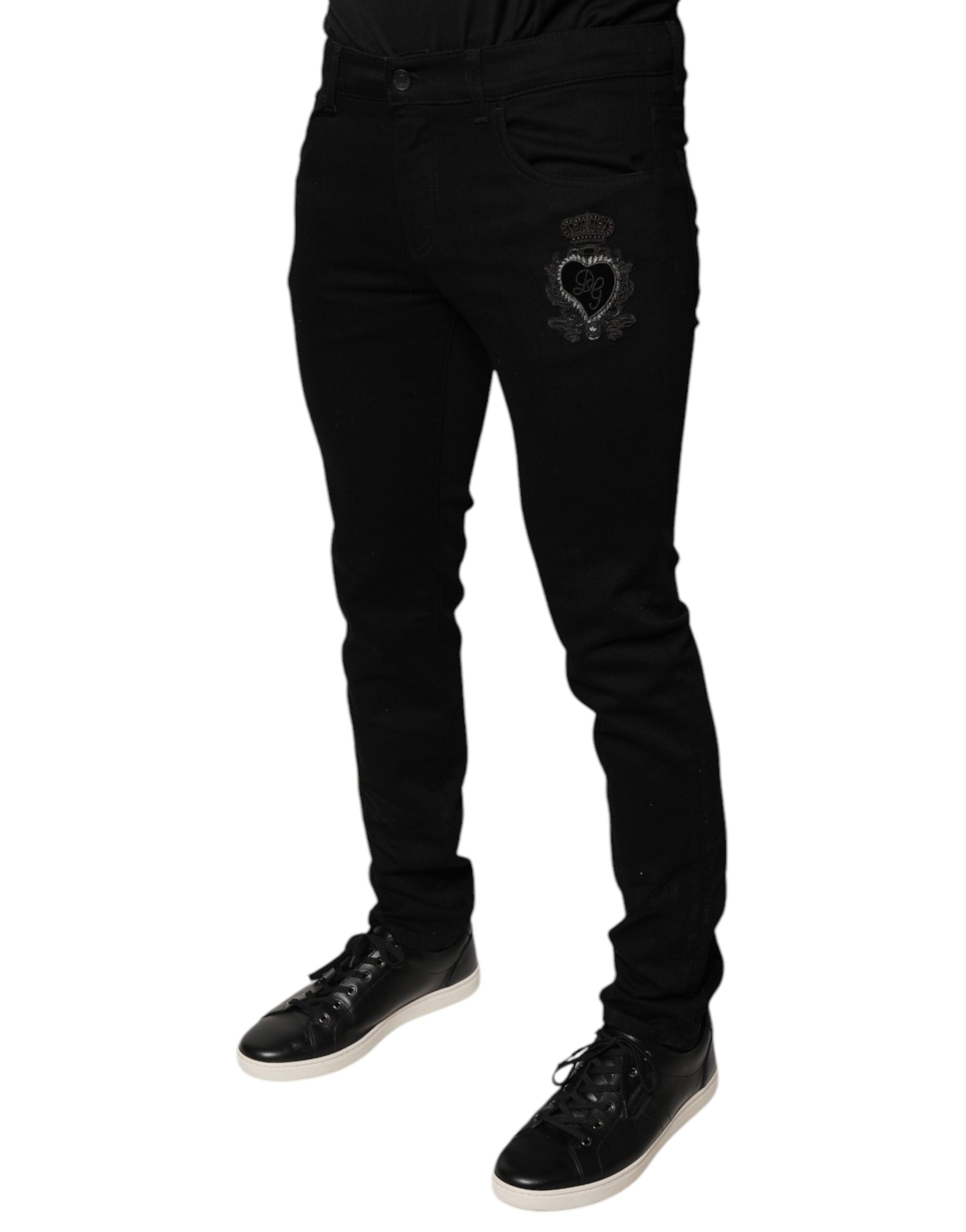 Dolce &amp; Gabbana – Schwarze Skinny-Jeans aus Baumwolle mit DG-Kronenlogo