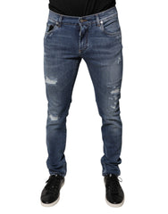 Dolce &amp; Gabbana – Blaue Skinny-Jeans aus zerfetztem Baumwollstretch