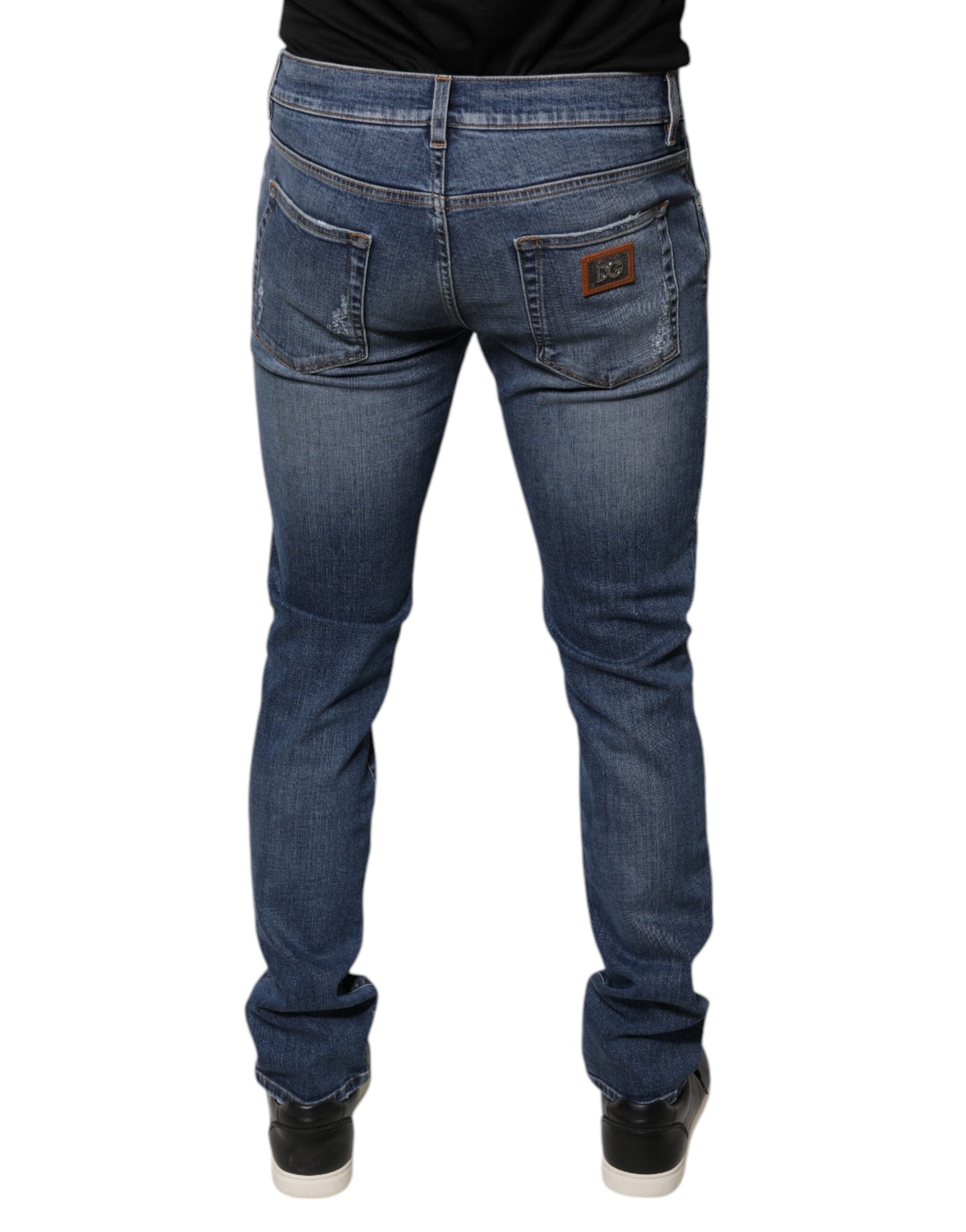 Dolce &amp; Gabbana – Blaue Skinny-Jeans aus zerfetztem Baumwollstretch