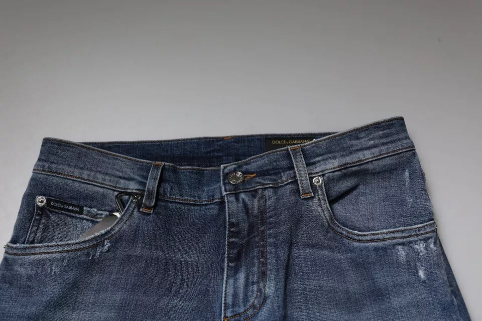 Dolce &amp; Gabbana – Blaue Skinny-Jeans aus zerfetztem Baumwollstretch