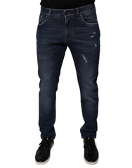 Dolce &amp; Gabbana Dunkelblaue Skinny-Jeans aus Baumwoll-Logo