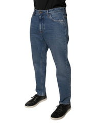 Dolce & Gabbana Blue Cotton Logo Men Loose Denim Jeans