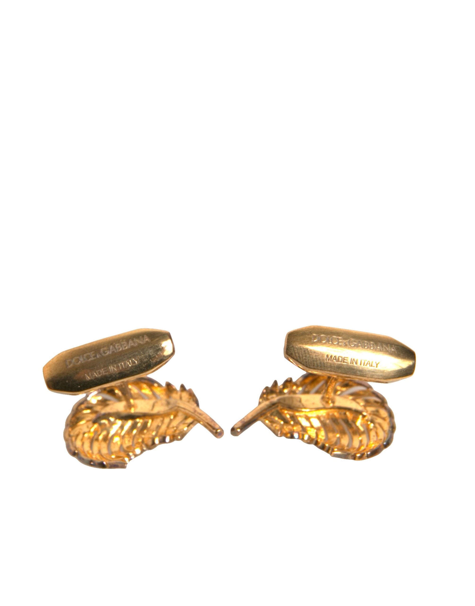 Dolce & Gabbana Gold 925 Sterling Zilver Kristal Blad Manchetknopen