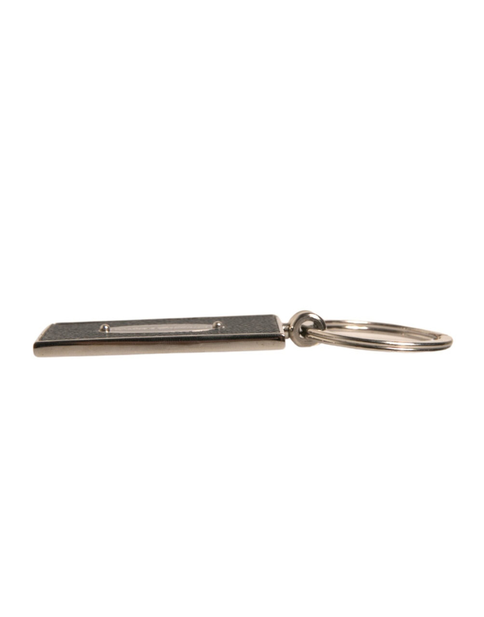Dolce & Gabbana Zwart Lederen Logo Metalen Ring Sleutelhanger