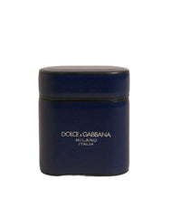 Dolce & Gabbana AirPods-Hülle aus blauem Leder mit Logo-Print und Klappverschluss