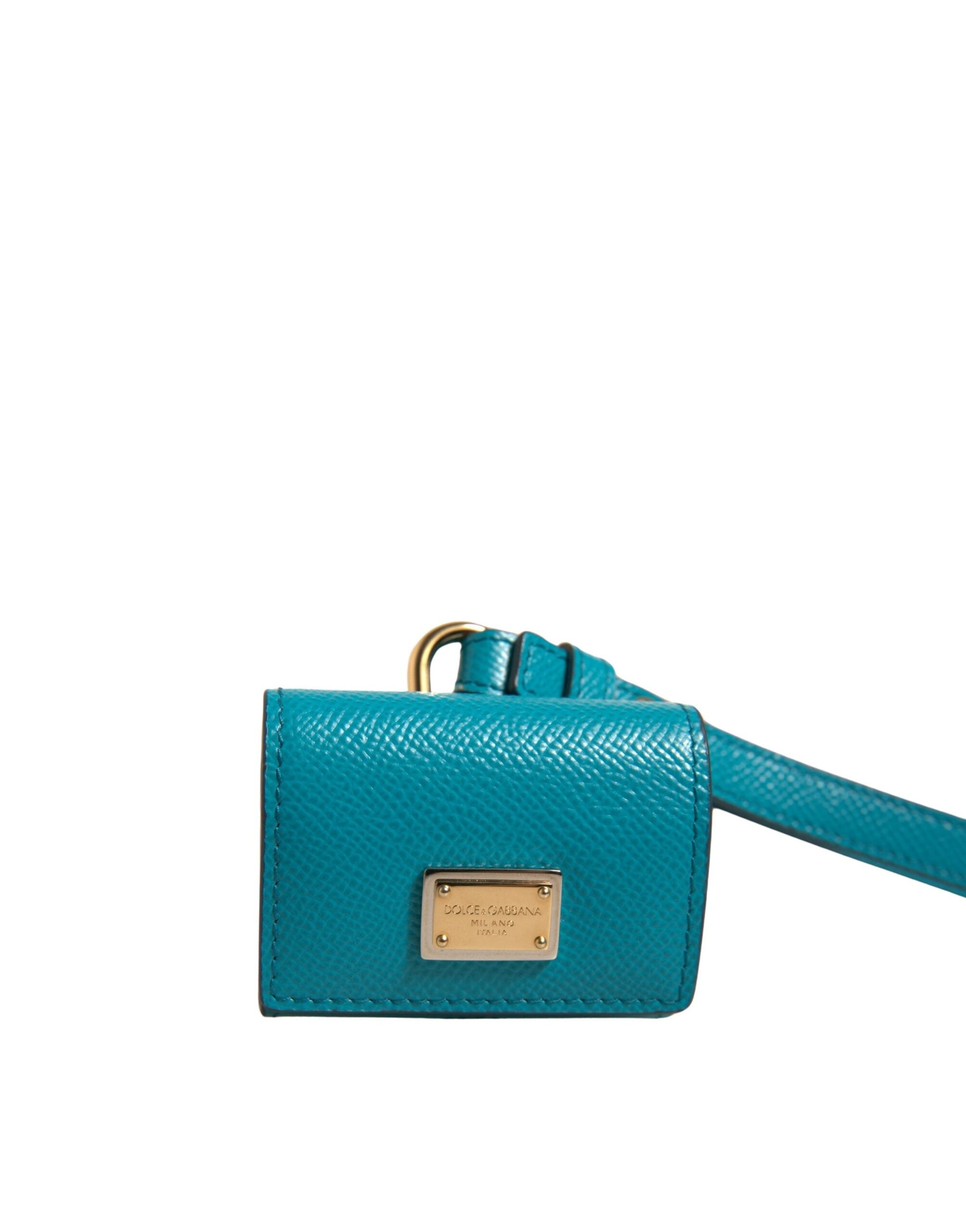 Dolce & Gabbana AirPods-Etui aus grünem Leder mit Logo-Plakette und goldenem Metallriemen