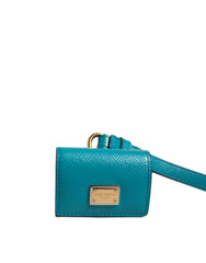 Dolce & Gabbana AirPods-Etui aus grünem Leder mit Logo-Plakette und goldenem Metallriemen