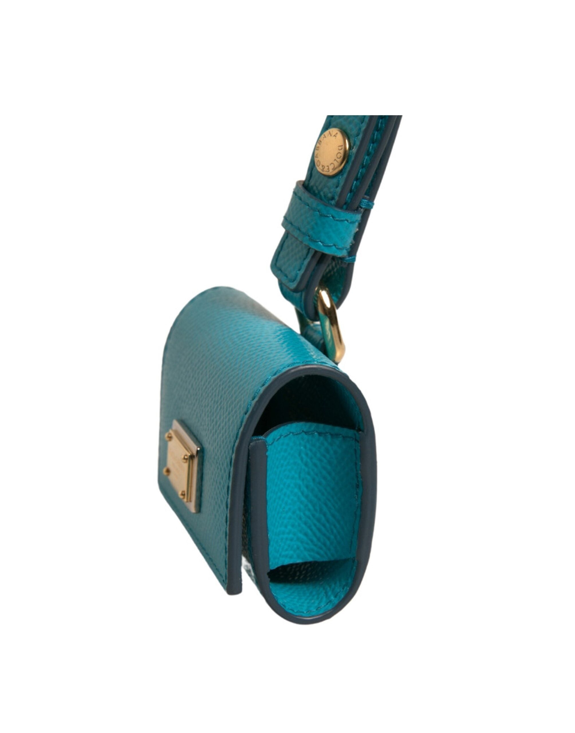 Dolce & Gabbana AirPods-Etui aus grünem Leder mit Logo-Plakette und goldenem Metallriemen