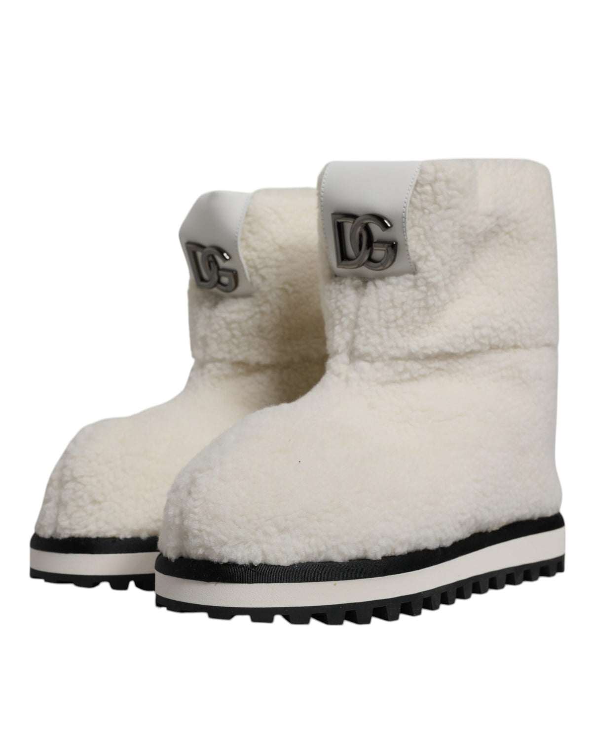 Dolce & Gabbana Weiße Plüsch-Logo Gepolsterte Wadenhohe Stiefel Schuhe