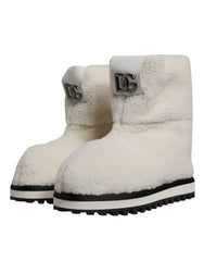 Dolce & Gabbana Weiße Plüsch-Logo Gepolsterte Wadenhohe Stiefel Schuhe