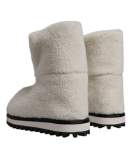 Dolce & Gabbana Weiße Plüsch-Logo Gepolsterte Wadenhohe Stiefel Schuhe