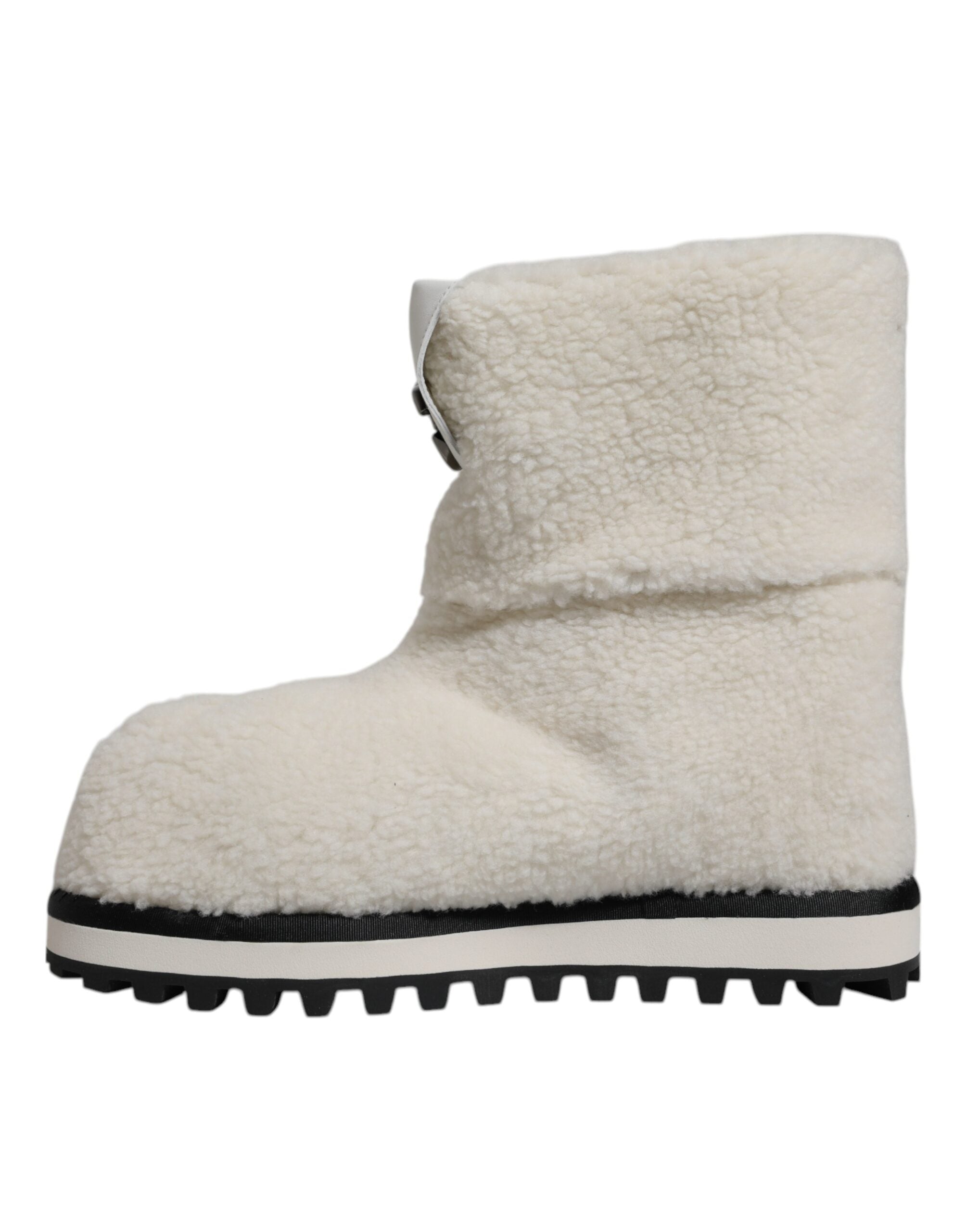 Dolce & Gabbana Weiße Plüsch-Logo Gepolsterte Wadenhohe Stiefel Schuhe