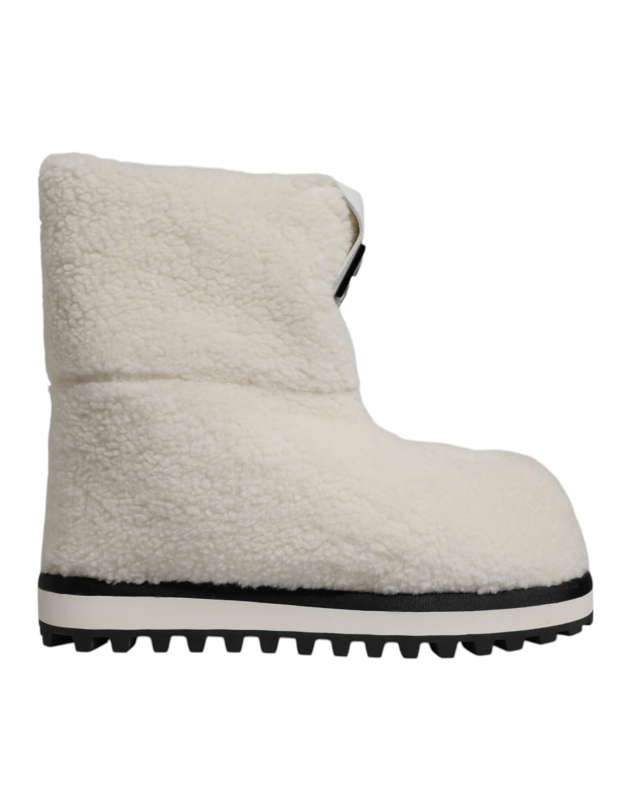 Dolce & Gabbana Weiße Plüsch-Logo Gepolsterte Wadenhohe Stiefel Schuhe