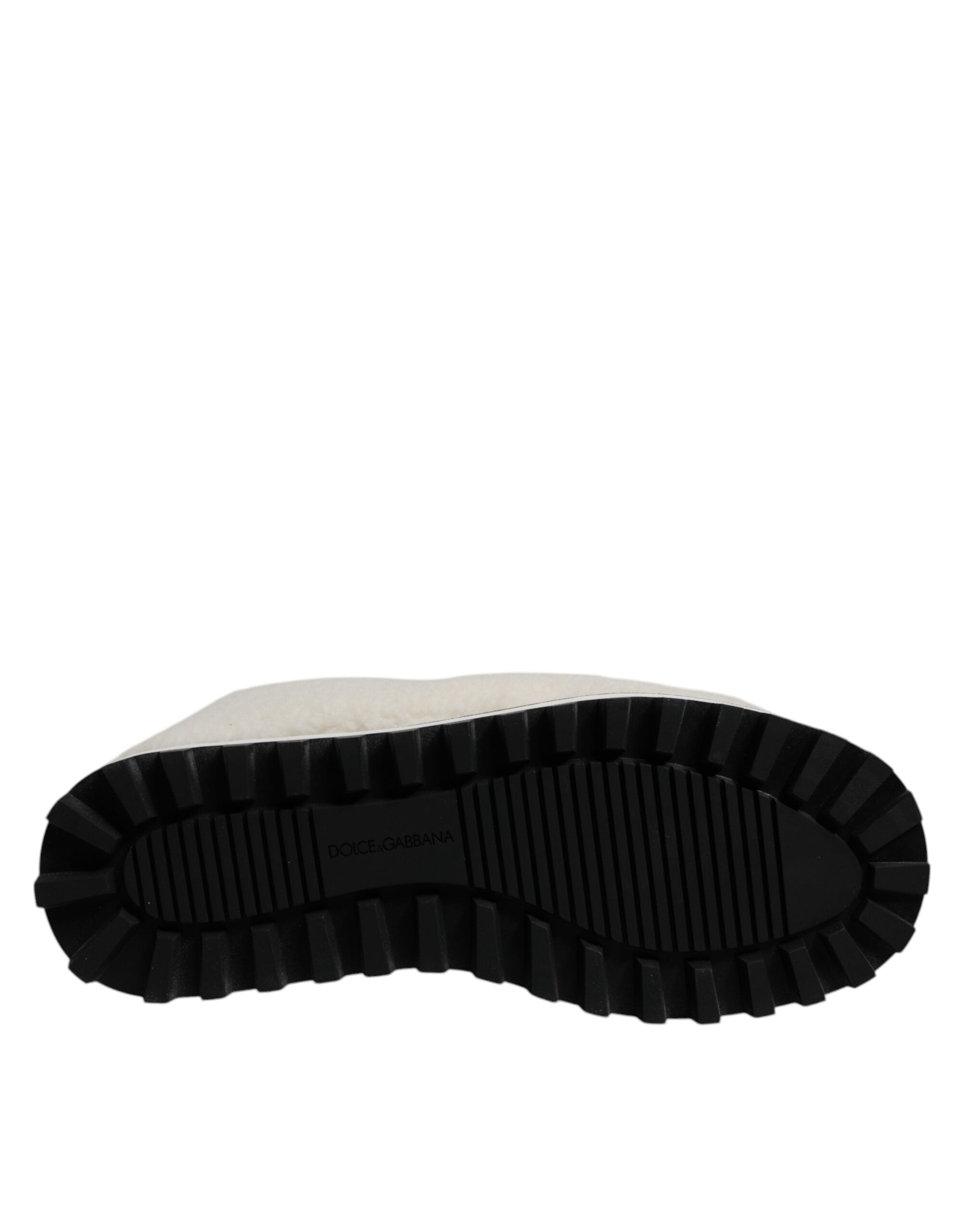 Dolce & Gabbana Weiße Plüsch-Logo Gepolsterte Wadenhohe Stiefel Schuhe