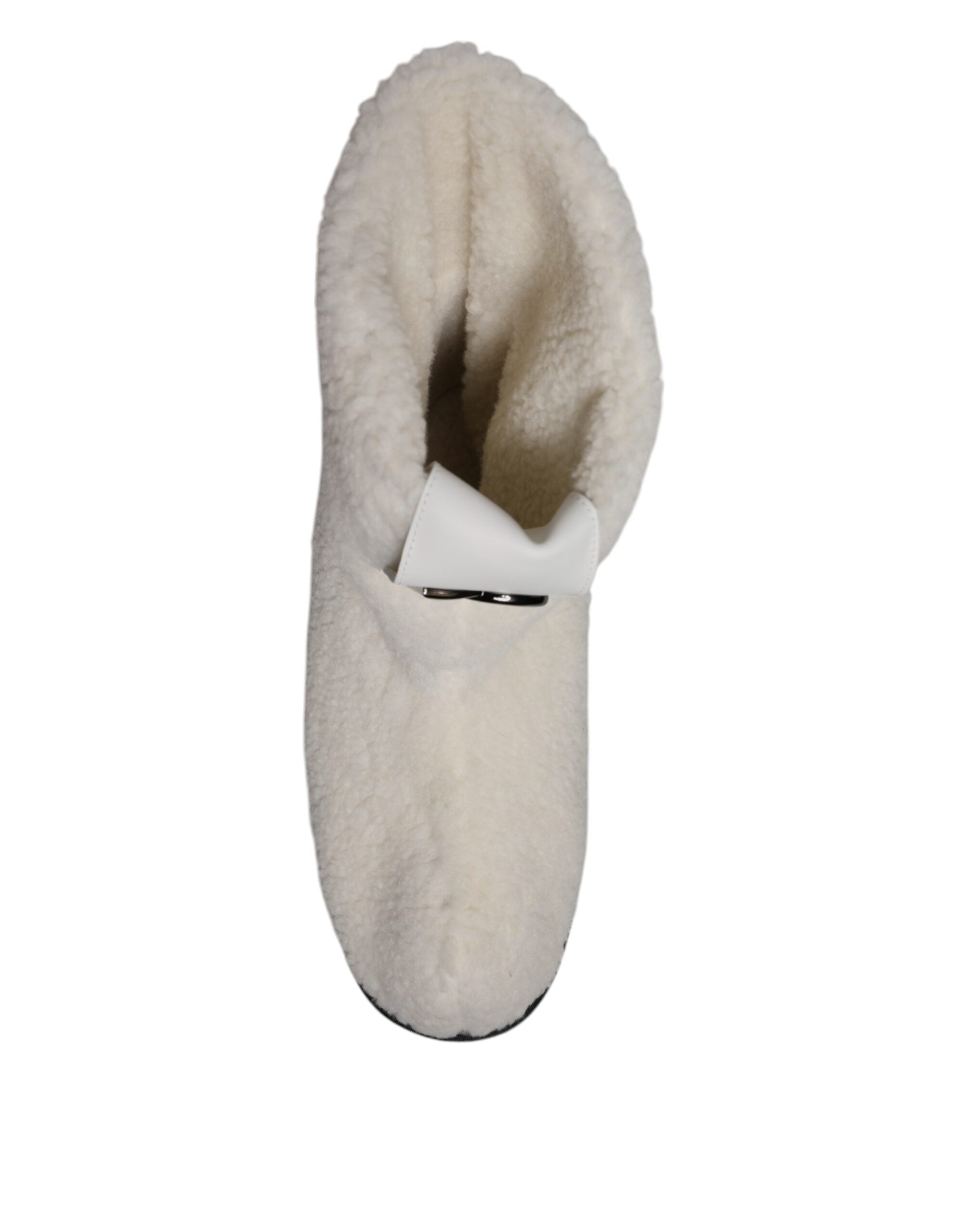 Dolce & Gabbana Weiße Plüsch-Logo Gepolsterte Wadenhohe Stiefel Schuhe