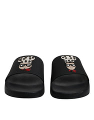Dolce & Gabbana Schwarze Leder-Pantoletten Sandalen Strandmode Schuhe