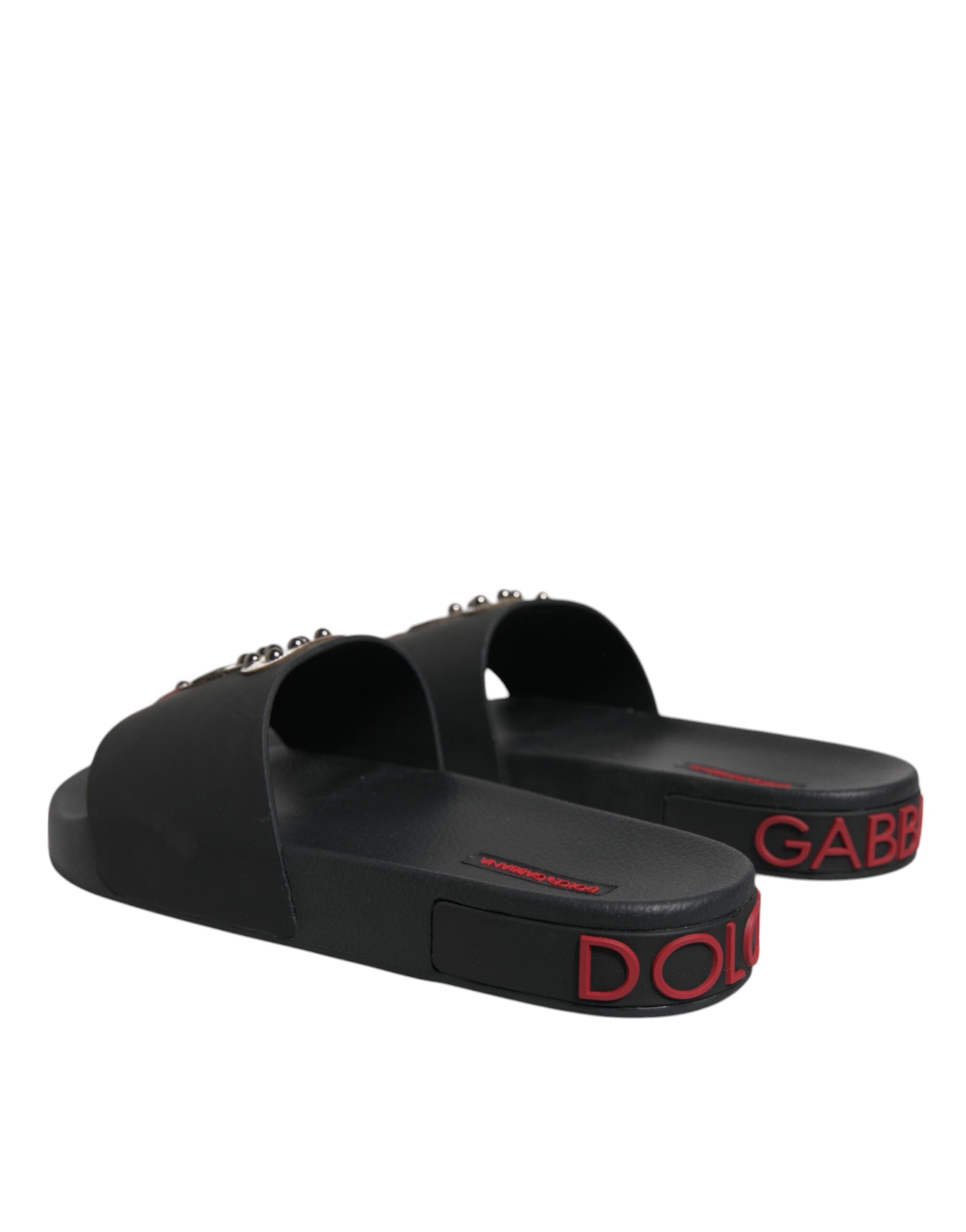 Dolce & Gabbana Schwarze Leder-Pantoletten Sandalen Strandmode Schuhe