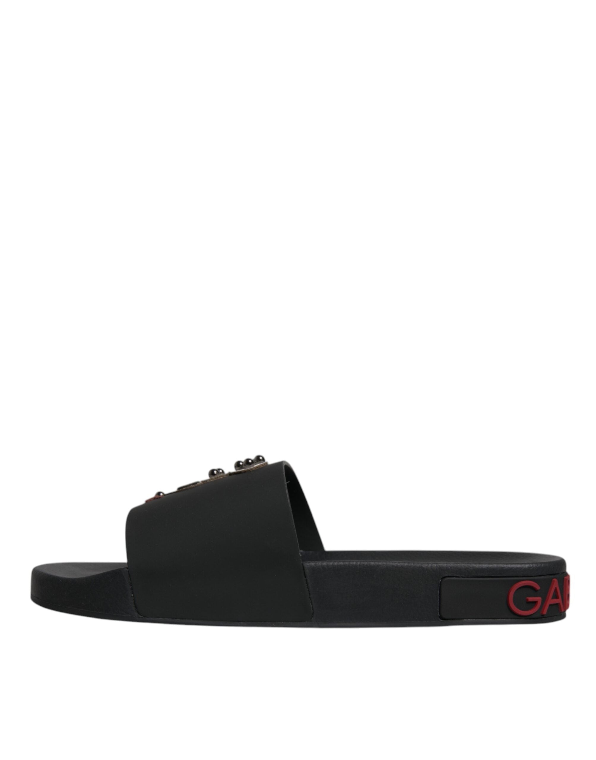 Dolce & Gabbana Schwarze Leder-Pantoletten Sandalen Strandmode Schuhe