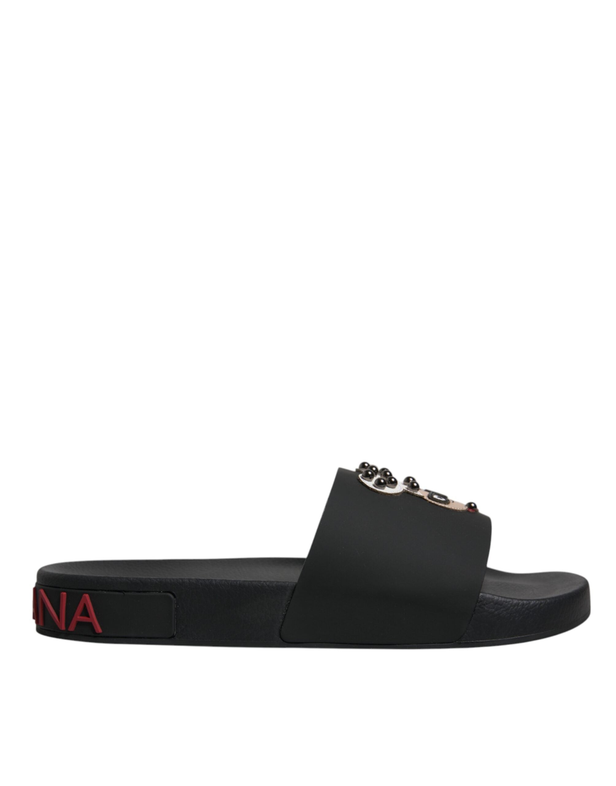 Dolce & Gabbana Schwarze Leder-Pantoletten Sandalen Strandmode Schuhe
