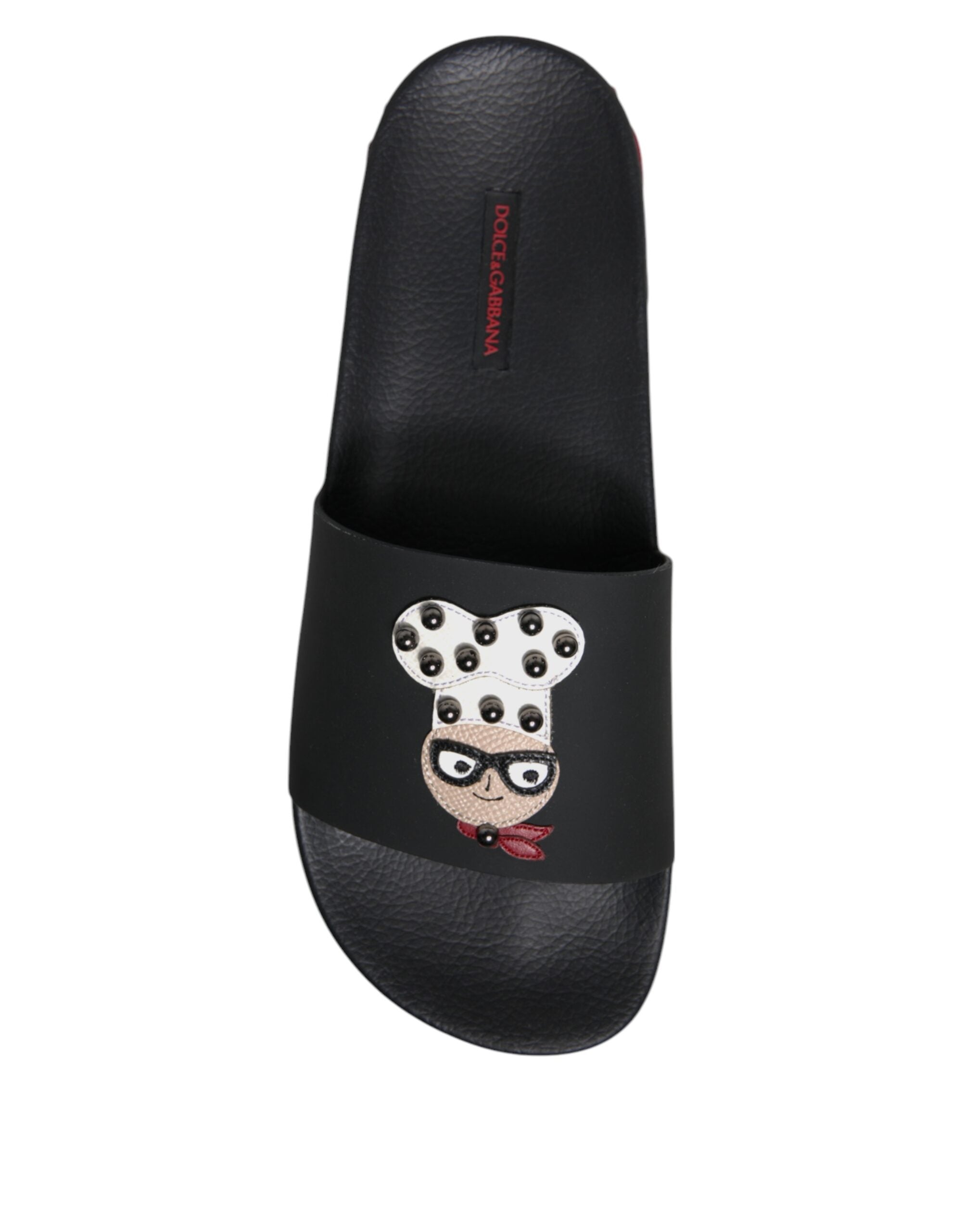 Dolce & Gabbana Schwarze Leder-Pantoletten Sandalen Strandmode Schuhe